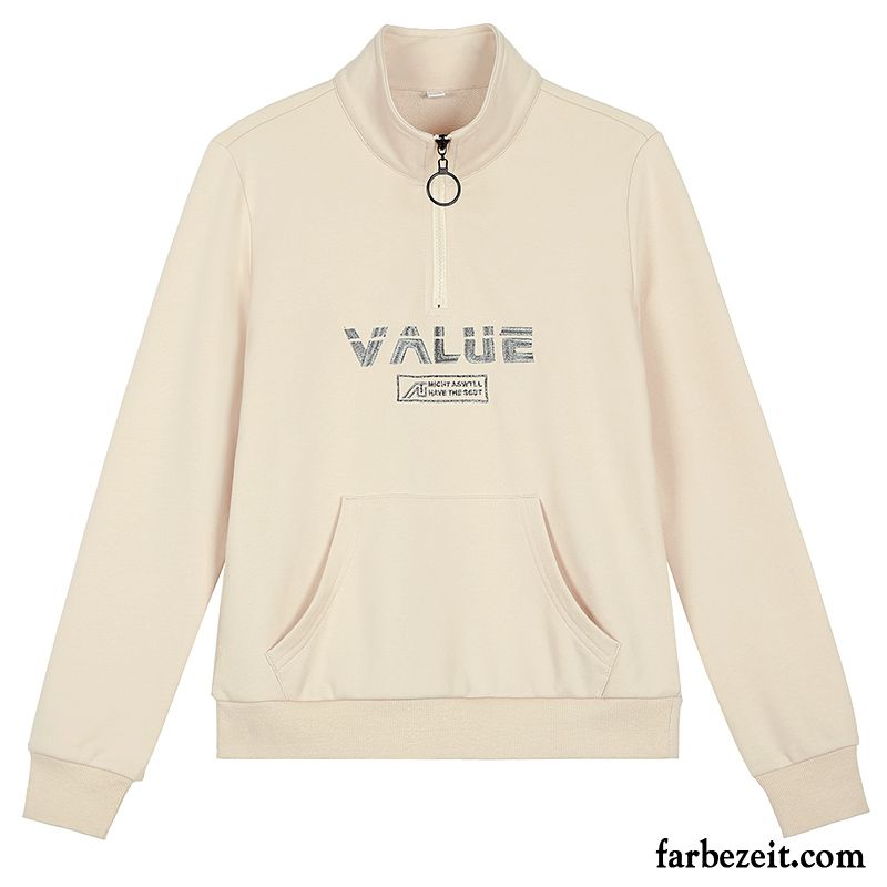 Hoodie Damen Dünn Neu Mantel Feder Trend Stehkragen Weiß Beige