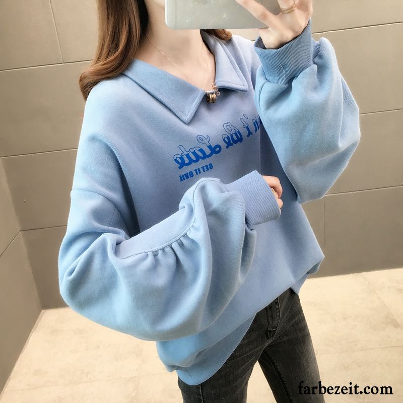 Hoodie Damen Hoodies Herbst Trend Überzieher Lose Feder Blau