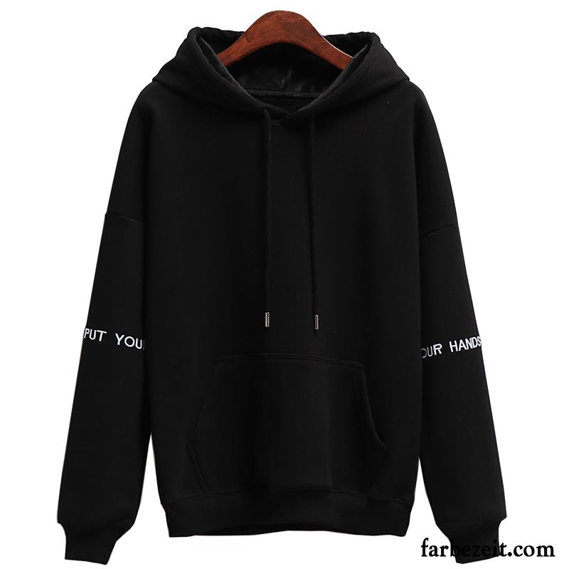 Hoodie Damen Hoodies Lose Verdickung Dünn Mit Kapuze Plus Samt Schwarz