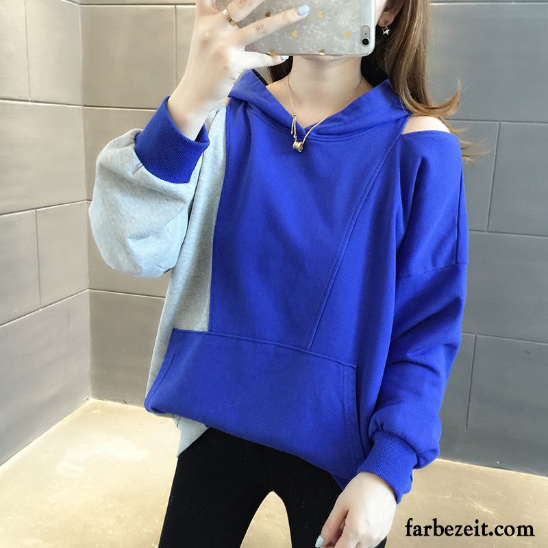 Hoodie Damen Hoodies Überzieher Trend Feder Dünn Lose Blau