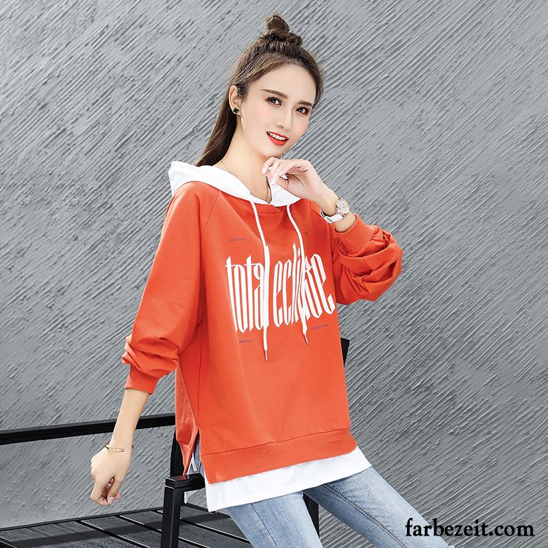 Hoodie Damen Ultra Drucken Überzieher Neu Lose Feder Mischfarben Orange