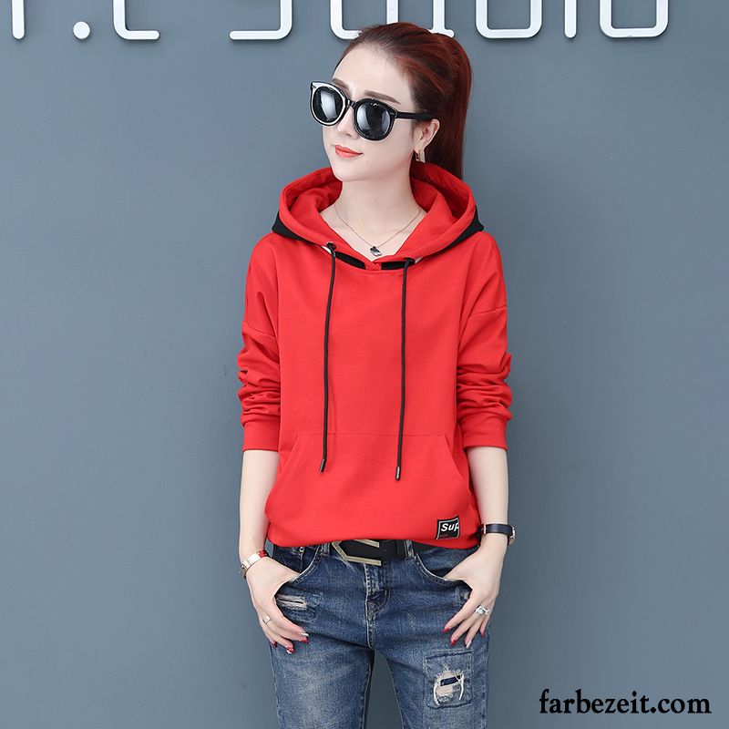 Hoodie Damen Überzieher Hoodies Allgleiches Trend Feder Mantel Rot