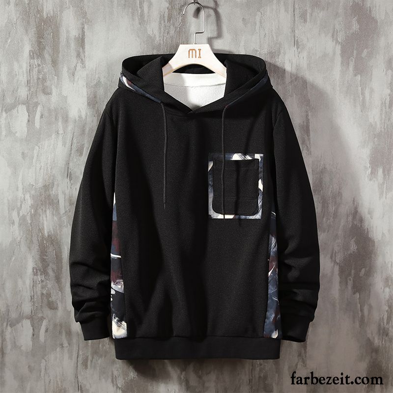 Hoodie Herren Trend Hoodies Mantel Überzieher Lange Ärmel Herbst Schwarz