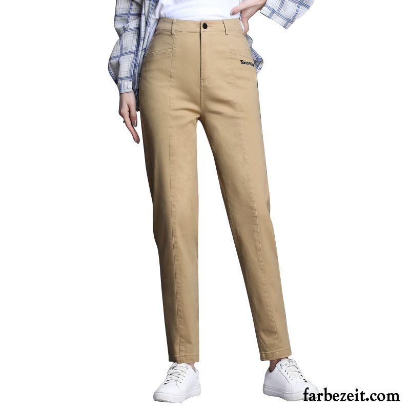 Hosen Damen Herbst Neunte Hose Werkzeugbau Trend Hohe Taille Freizeit Beige Gelb