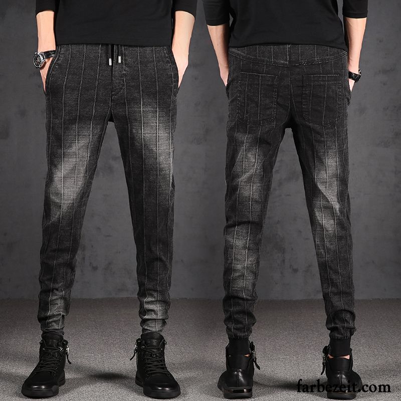 Hosen Herren Jugend Sommer Jeans Schlank Feder Trend Schwarz Grau