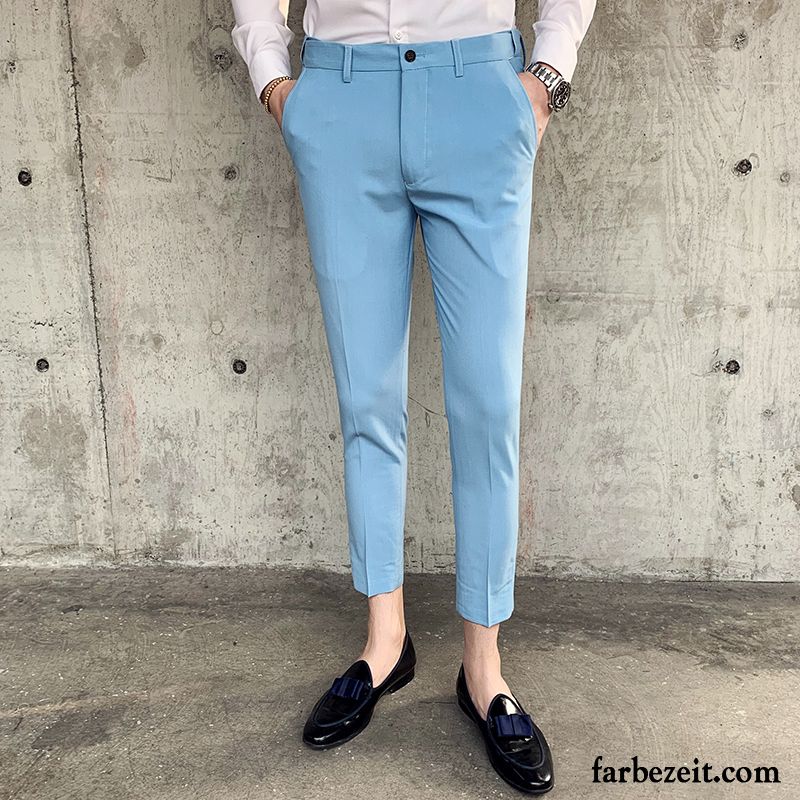 Hosen Herren Schlank Neunte Hose Schmales Bein Gerade Trend Feder Blau