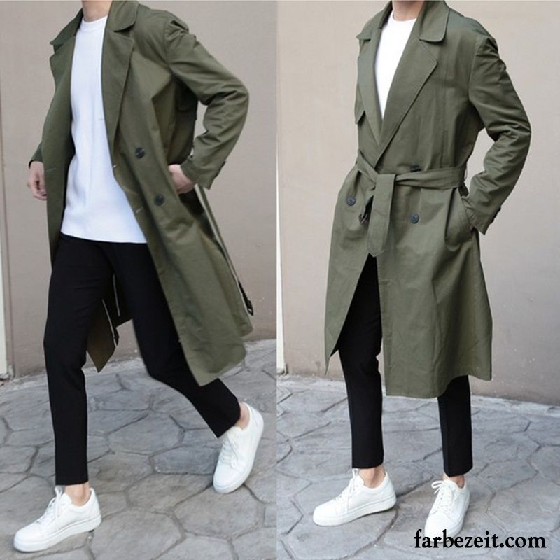 Jacke Mit Kapuze Herren Freizeit Jugend Überzieher Grün Trend Retro Militärgrün Schaltflächen Sortieren Neu Feder Mäntel Herbst Lose Langer Abschnitt Kaufen