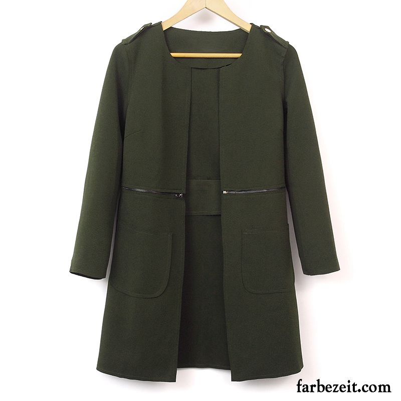 Jacken Damen Frühjahr Temperament Strickjacke Mantel Freizeit Langer Abschnitt Neu Mode Überzieher Herbst Dünn Allgleiches Kurzer Absatz Militärgrün Billig