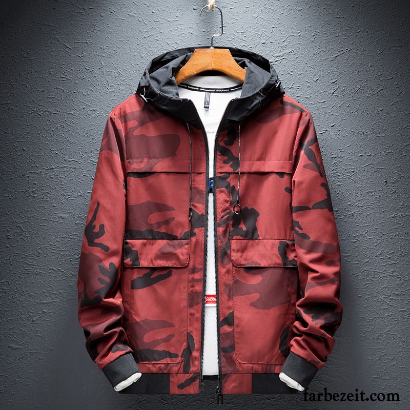 Jacken Herren Allgleiches Schüler Plus Samt Neu Feder Trend Camouflage Rot