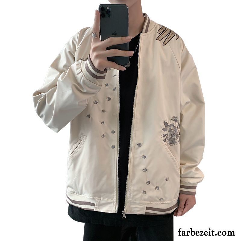 Jacken Herren Feder Überzieher Trend Ultra Stickerei Mantel Weiß