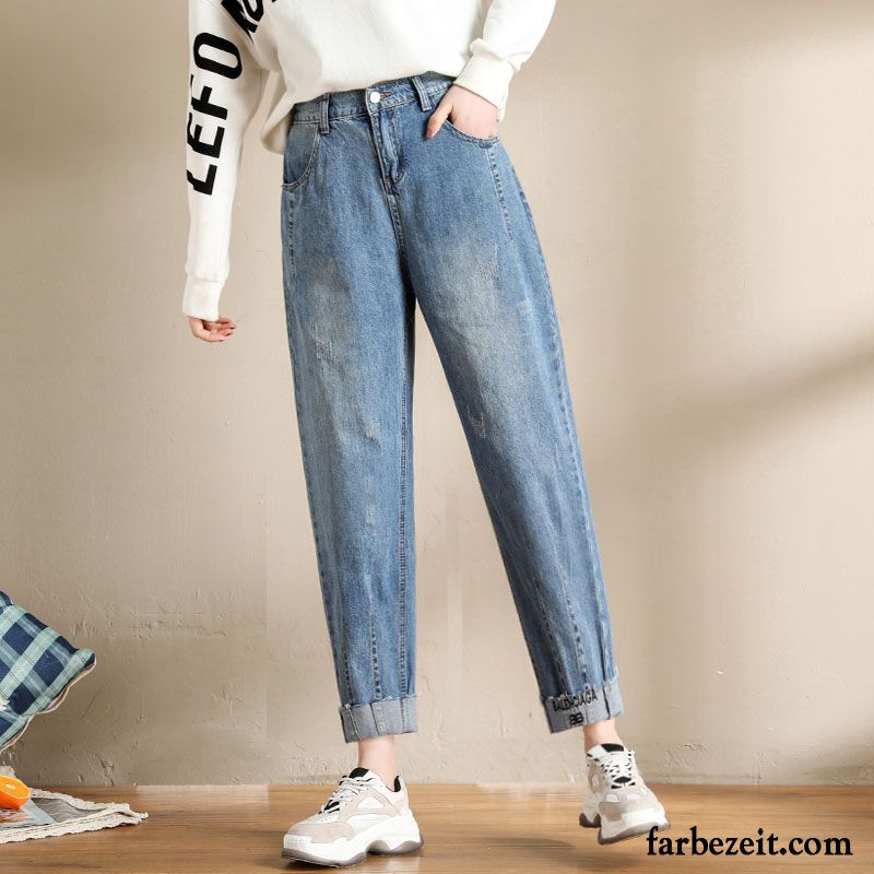 Jeans Damen Dünn Harlan Neu Herbst Löcher Lose Blau