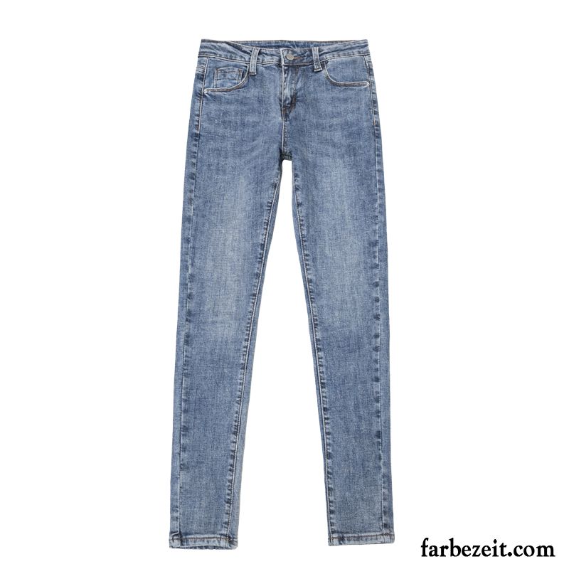 Jeans Damen Hohe Taille Allgleiches Neu Sommer Feder Dünn Blau