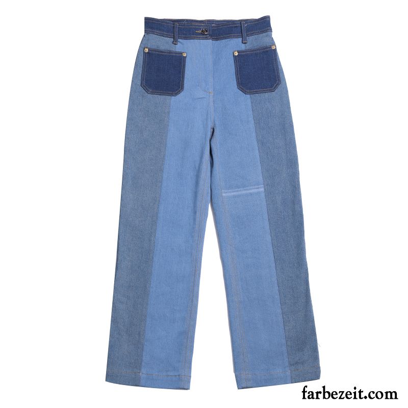 Jeans Damen Hohe Taille Weites Bein Herbst Gerade Feder Neu Mischfarben Blau