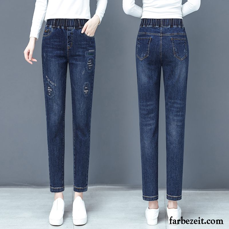 Jeans Damen Sommer Gerade Dünn Neu Trend Freizeit Dunkelblau