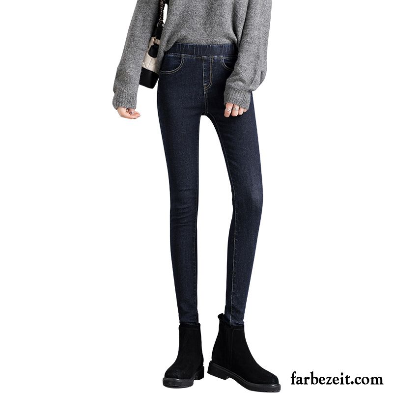 Jeans Damen Trend Hohe Taille Dünn Neu Freizeit Herbst Blau Schwarz