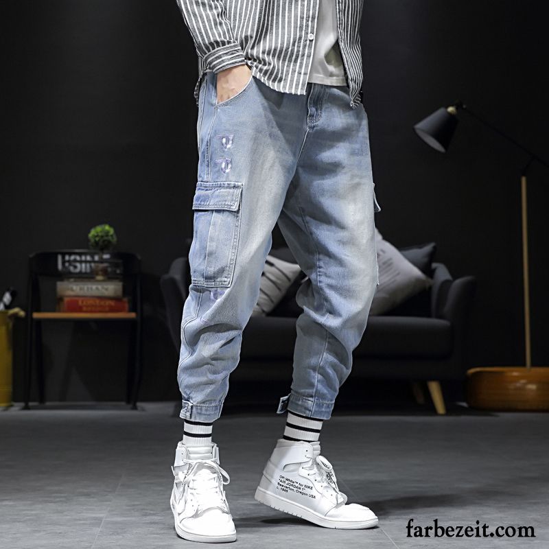 Jeans Herren Feder Lose Trend Harlan Neunte Hose Große Größe Blau