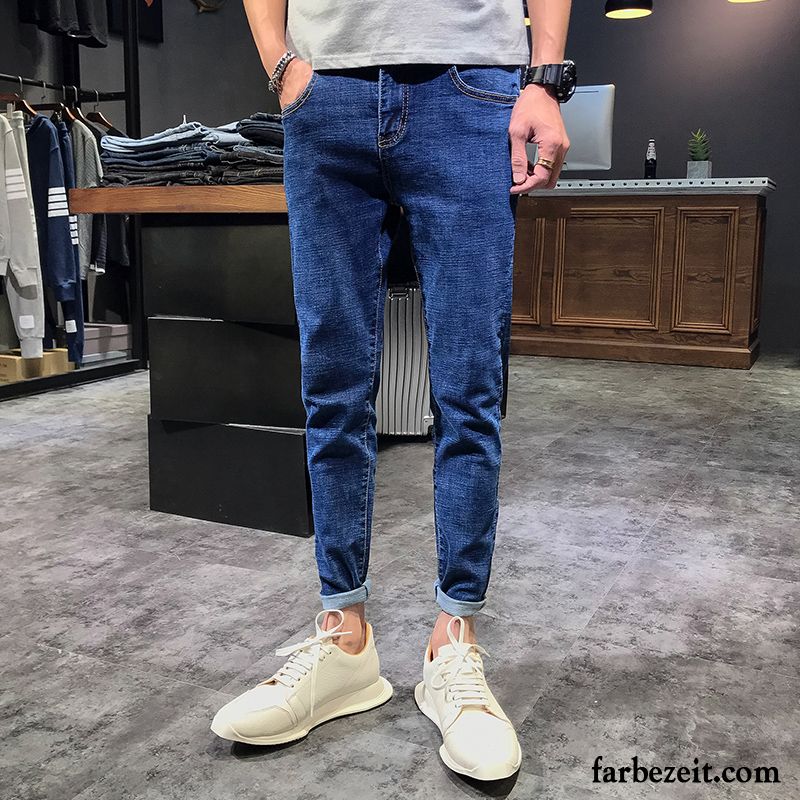 Jeans Herren Freizeit Trend Dünn Neunte Hose Schlank Feder Blau