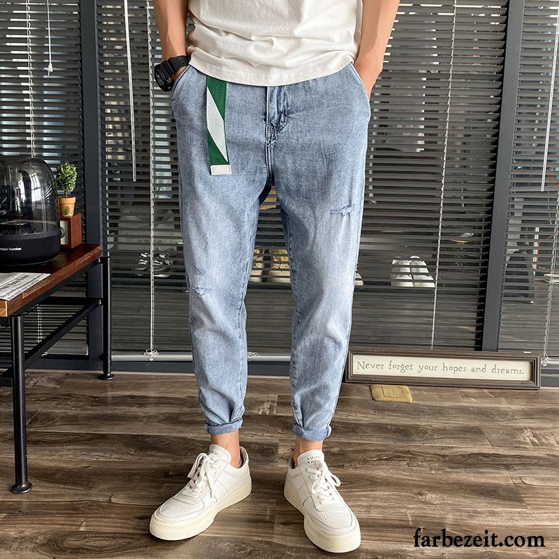 Jeans Herren Harlan Schlank Neunte Hose Lose Trend Feder Blau Hell