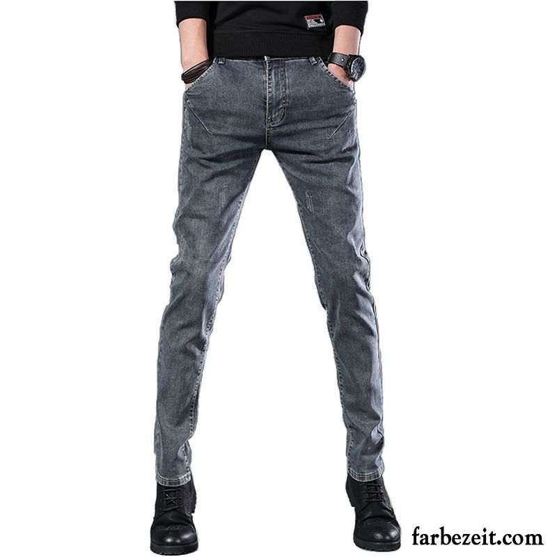 Jeans Herren Herbst Winter Lange Schlank Trend Wolf Schwarz Grau