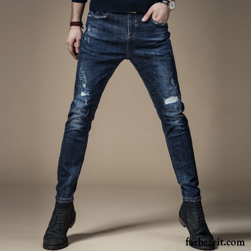 Jeans Herren Hose Allgleiches Herbst Jugend Dünn Schlank Blau