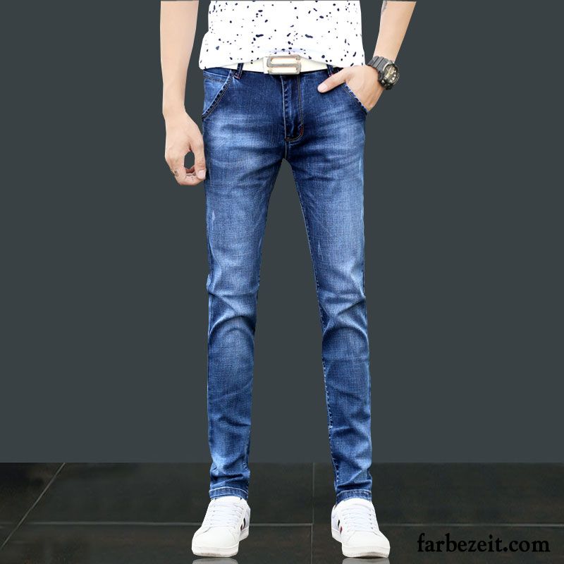 Jeans Herren Lange Gerade Schlank Herbst Schmales Bein Freizeit Blau