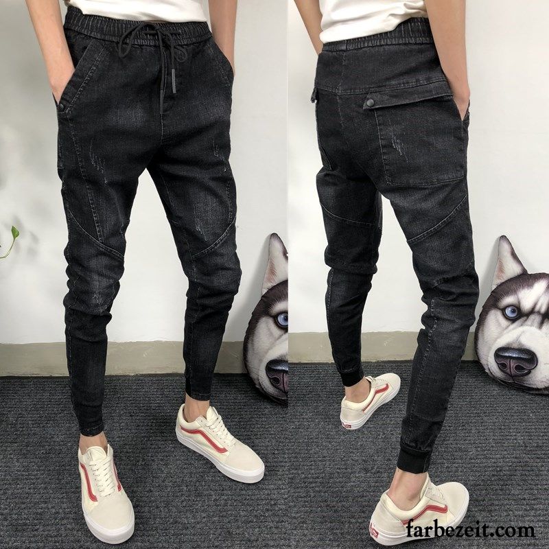 Jeans Herren Loose Fit Hose Rote Dünn Allgleiches Schwarz Jeans Schlank Lange Günstig