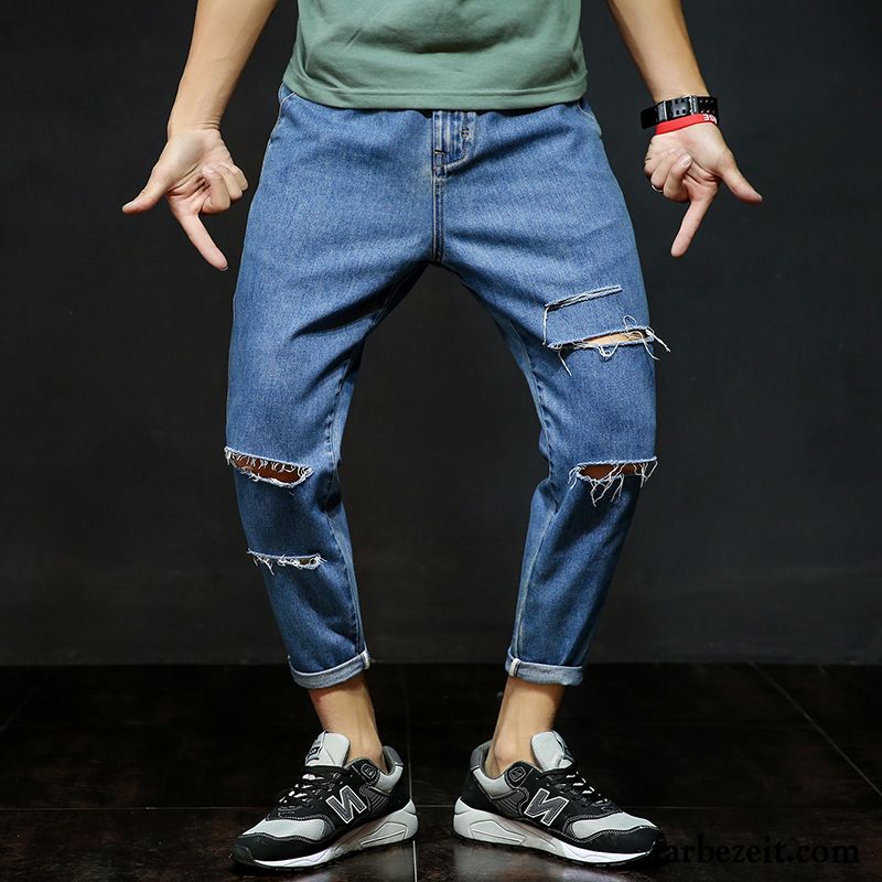 Jeans Herren Löcher Lose Trend Hose Neunte Hose Große Größe Hellblau