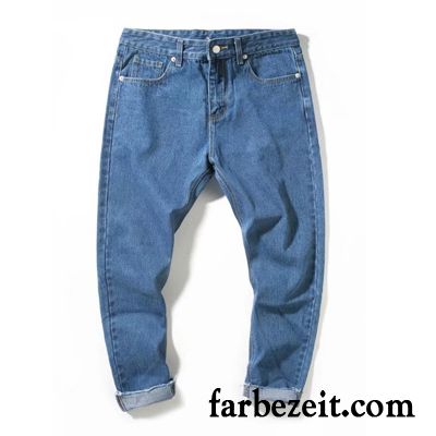 Jeans Herren Neunte Hose Trend Jugend Dünn Schlank Gerade Blau