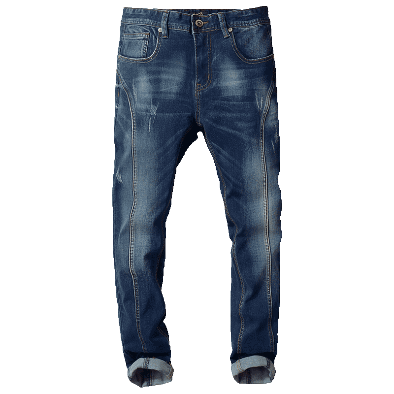 Jeans Herren Schlank Unregelmäßig Spleißen Herbst Trend Winter Blau