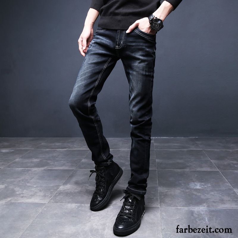 Jeans Herren Slim Fit Jeans Schwarz Jugend Plus Samt Herbst Schlank Viele Hose Trend Verdickung Schmales Bein Winter Günstig