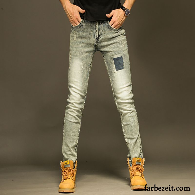 Jeans Herren Sommer Trend Retro Patch Feder Gerade Gelb