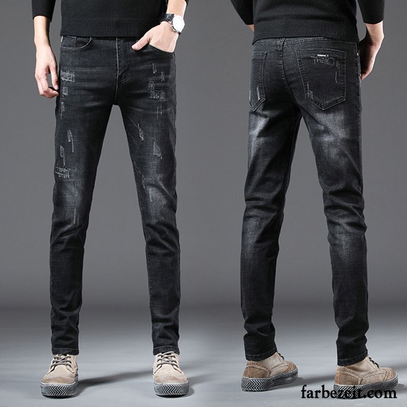 Jeans Herren Trend Hose Lange Schmales Bein Schlank Herbst Schwarz