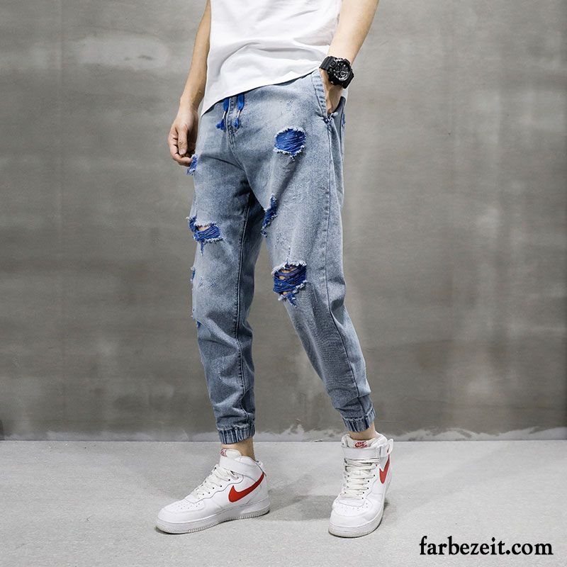 Jeans Herren Werkzeugbau Hose Lange Lose Trend Feder Blau Hell