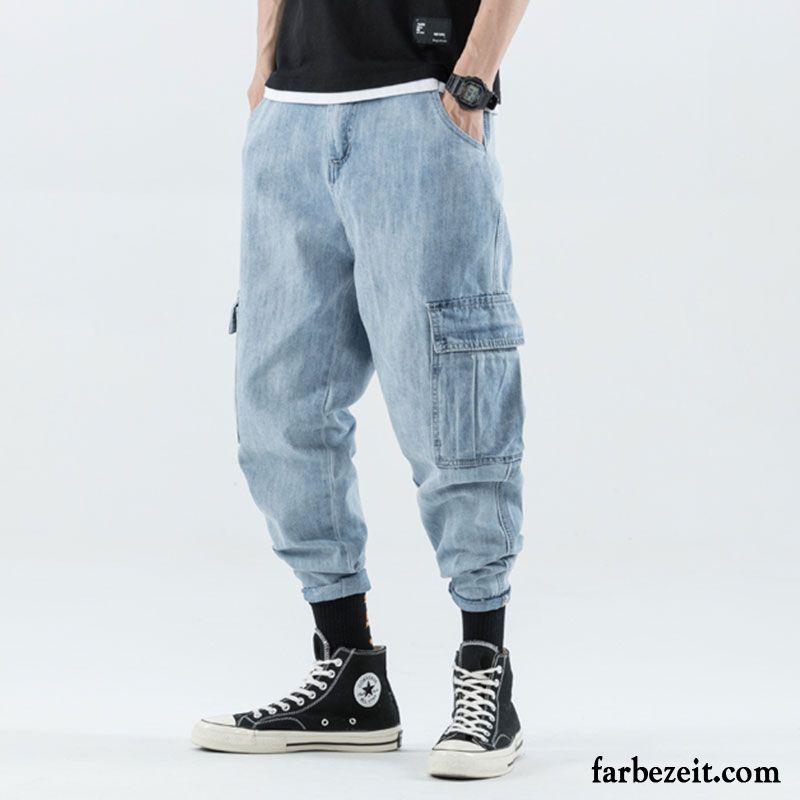 Jeans Herren Werkzeugbau Lose Jugend Feder Freizeit Trend Blau Hell