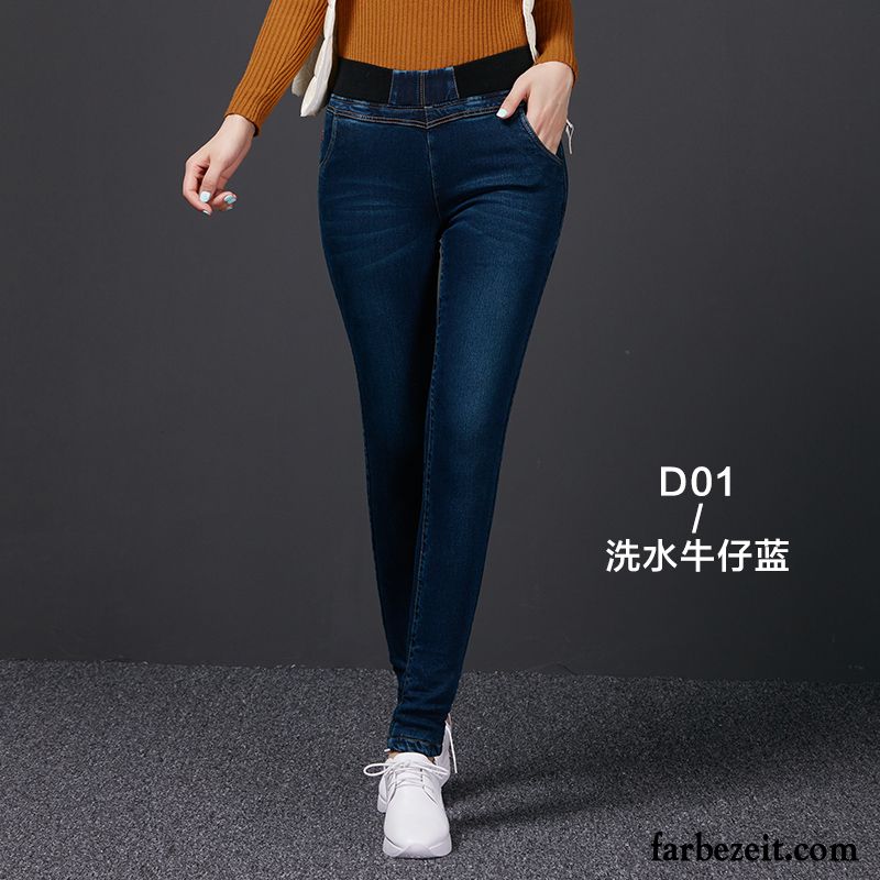 Jeanshose Damen Löchern Hose Elastisch Dünn Jeans Plus Samt Hohe Taille Große Größe Leggings Unter Winter Fett Verdickung Kaufen