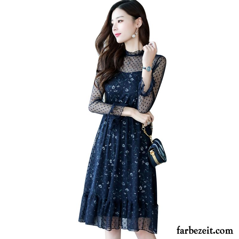 Kleid Spitze Rosa Neu Schwarz Blau Temperament Zweiteiliges Spitze Schlank Herbst Kleider Mode Damen Dünn Billig