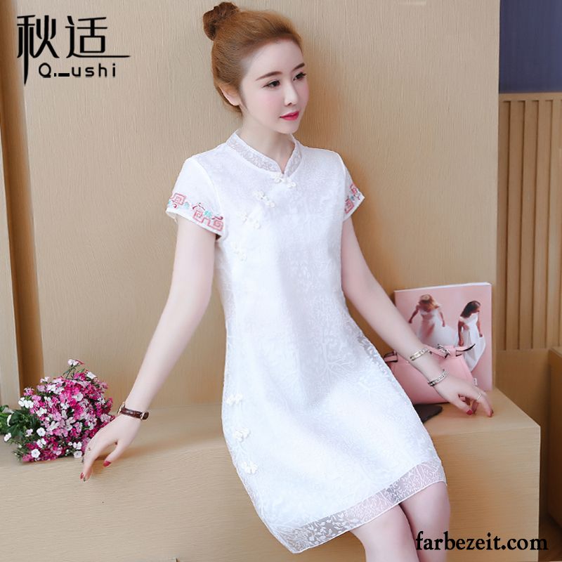 Kleider Damen Chinesischer Stil Cheongsam Neu Sommer Retro Weiß