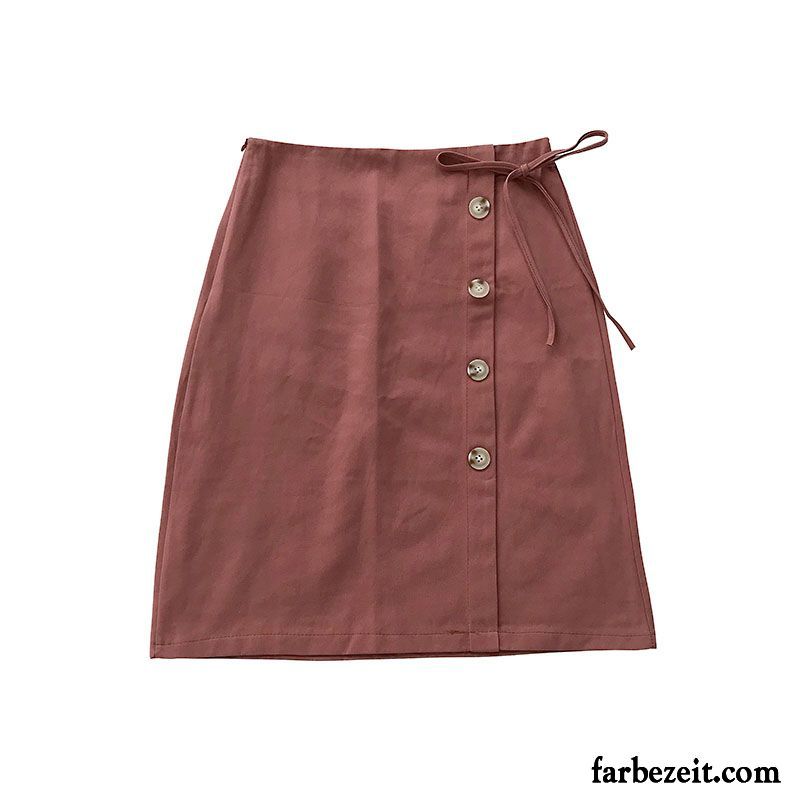 Knöchellange Röcke Hohe Taille Damen Langer Abschnitt Herbst Schnürung Bogen Mode Einreihige Taste Rote Neu