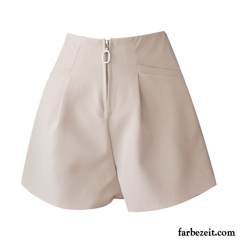 Kurze Hosen Damen Dünn Hohe Taille Neu Allgleiches Hot Pants Trend Beige Farbe Schwarz