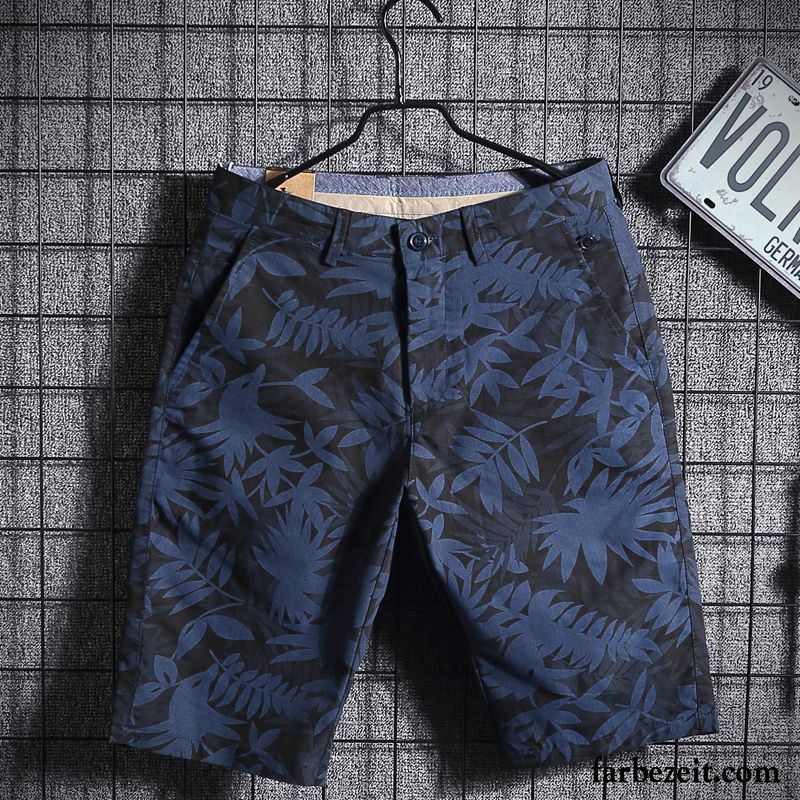 Kurze Hosen Herren Drucken Trend Sommer Outwear Freizeit Lose Marineblau Sandfarben