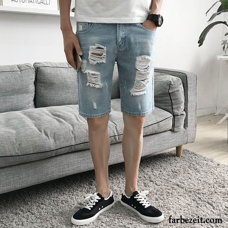 Kurze Hosen Herren Dünn Trend Löcher Sommer Lose Blau