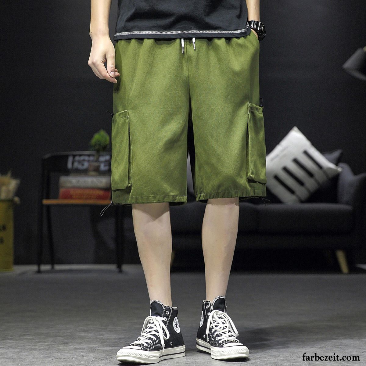 Kurze Hosen Herren Große Größe Tasche Sommer Werkzeugbau Gerade Trend Army Grün