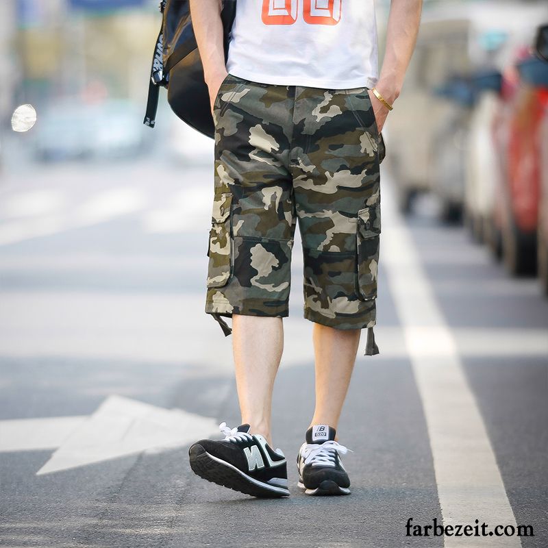 Kurze Hosen Herren Neu Sommer Geschnittene Hose Trend Freizeit Werkzeugbau Camouflage Hellgrün