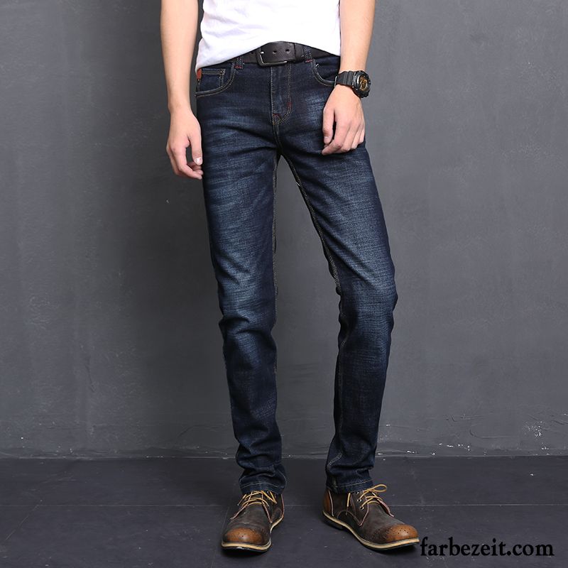 Kurze Hosen Männer Jeans Jeans Herren Freizeit Herbst Elastisch Schlank Verdickung Lange Retro Plus Samt Gerade Schmales Bein Jugend Hose Winter Kaufen