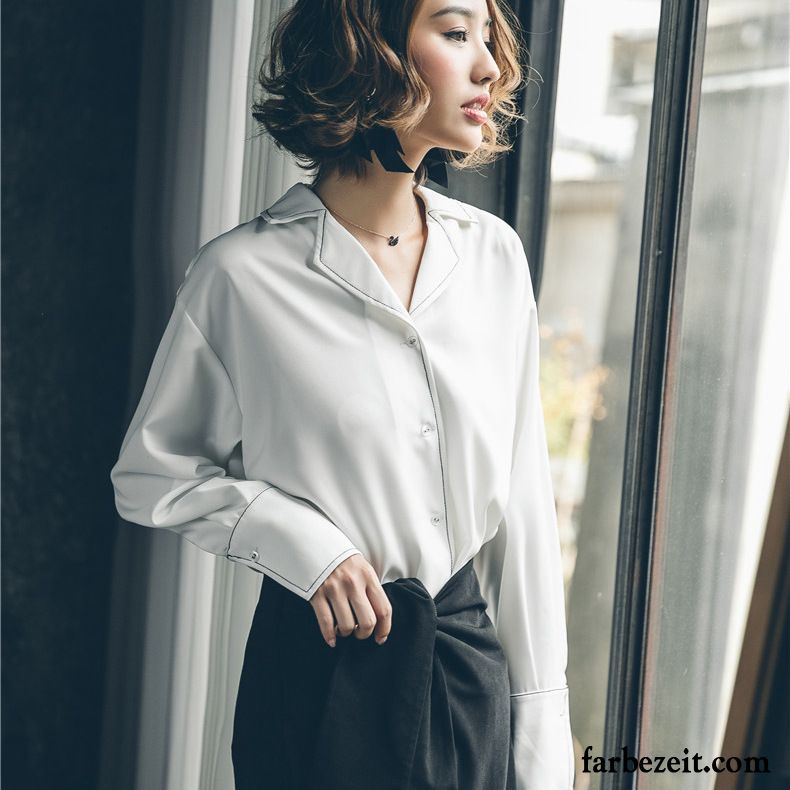 Kurze Weiße Bluse Original Neue Rein Allgleiches Damen Einreihige Taste Blusen Herbst Seide Lange Ärmel Günstig