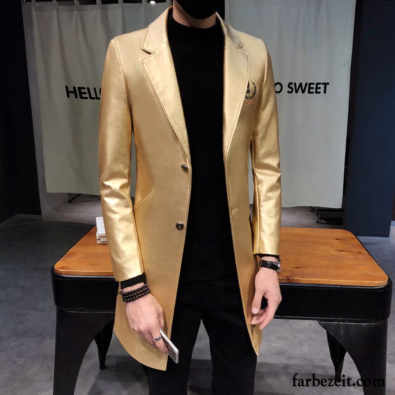 Kurzmäntel Herren Sommer Mäntel Herbst Langer Abschnitt Freizeit Golden Feder Überzieher Neu Trend Leder Verkaufen