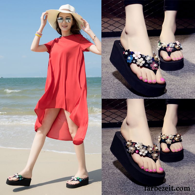 Lammfell Hüttenschuhe Damen Dicke Sohle Pantolette Rutschsicher Hausschuhe Keilschuhe Sommer Strand Kaufen