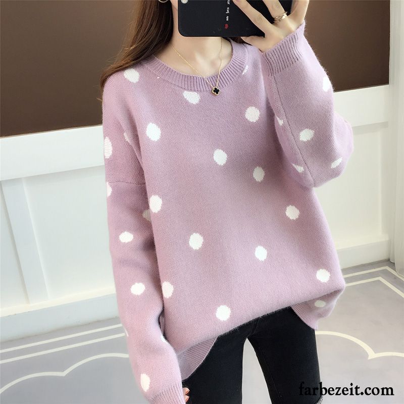 Langarm Pullover Damen Violett Strickwaren Pullover Hell Winter Neu Lose Mantel Herbst Verdickung Günstig