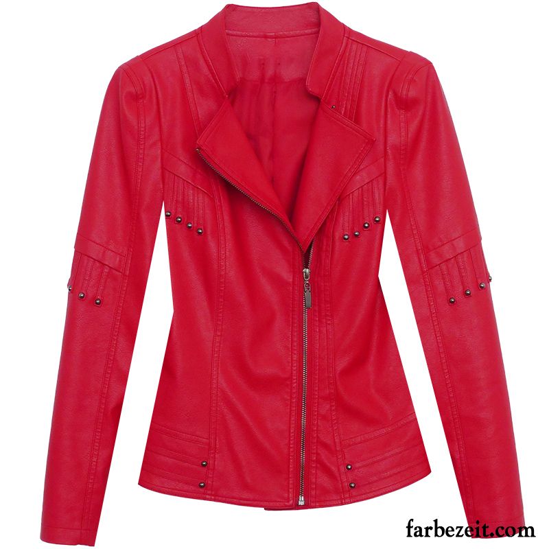 Lederjacke Damen Neu Überzieher Trend Herbst Feder Motorradanzüge Rot