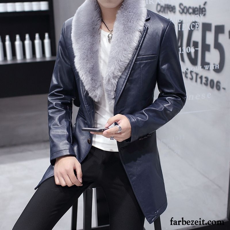 Lederjacke Grau Slim Fit Jacke Herren Mode Überzieher Winterkleidung Plus Samt Jugend Lederjacke Revers Trend Mantel Billig